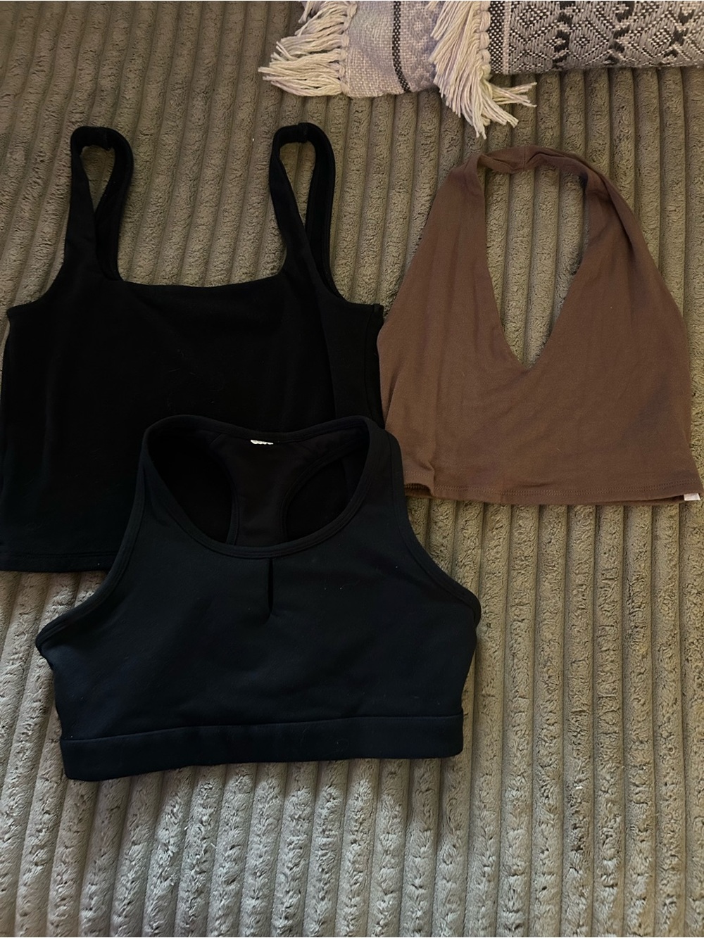 3-Pack Crop & Bralette Tops - Black and Brown